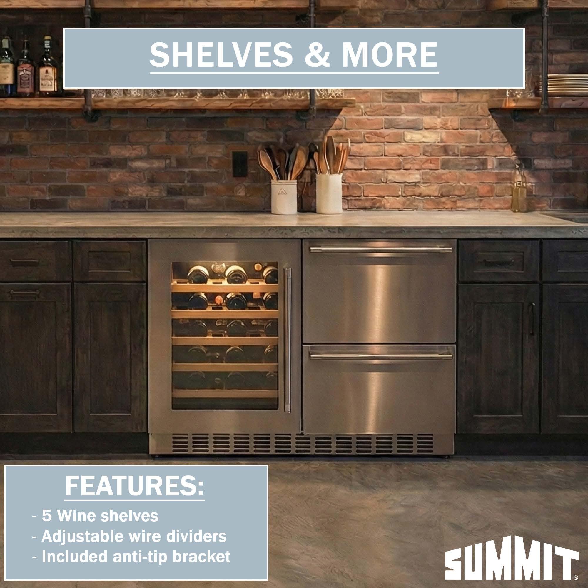 Summit 36” Wine Cellar And Two Drawer Refrigerator Combination, 34 Bottle Capacity, ADA Compliant, Commercial, Built-In, Undercounter, Stainless Steel - Adrwc36 (Stainless Steel) on Fridge.com - View 4