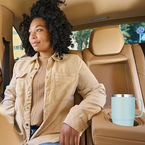 Miniatura 5 de VEGOND Vaso de 20 onzas con tapa con asa y pajilla, taza de café de viaje aislada de acero inoxidable a prueba de derrames, vaso de metal de doble