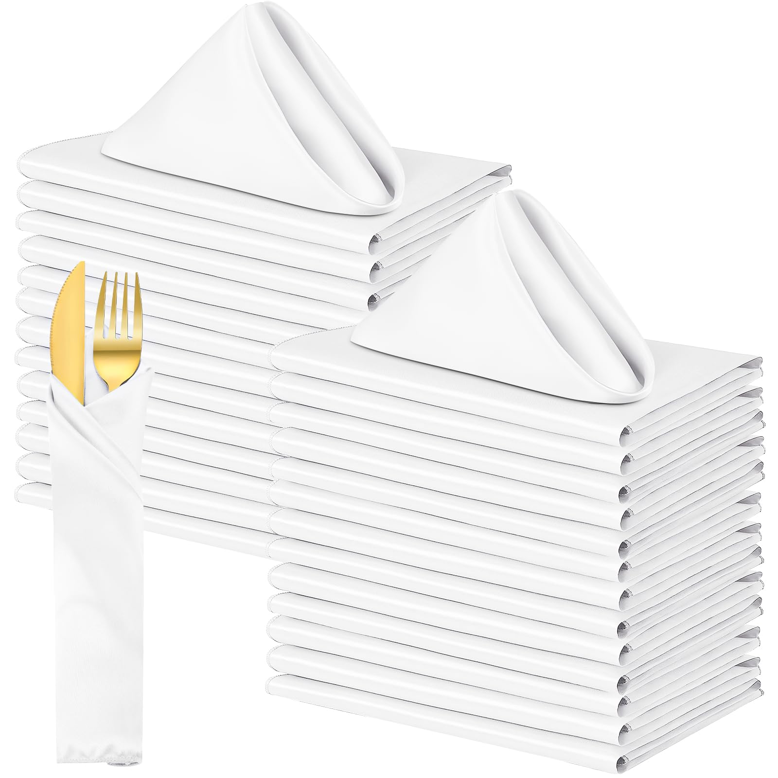 50 Pack Cloth Napkins, 43x43cm Gold Satin Dinner Napkins for Wedding Square Table Decor Restaurant Banquet Graduation Party (White)