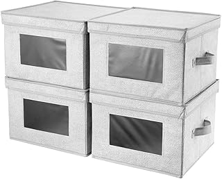 i BKGOO Contenitori portaoggetti pieghevoli per armadio grande con coperchi, scatole portaoggetti per armadio con maniglie e finestra trasparente Confezione da 2 grigi 30,5x30,5x22 cm