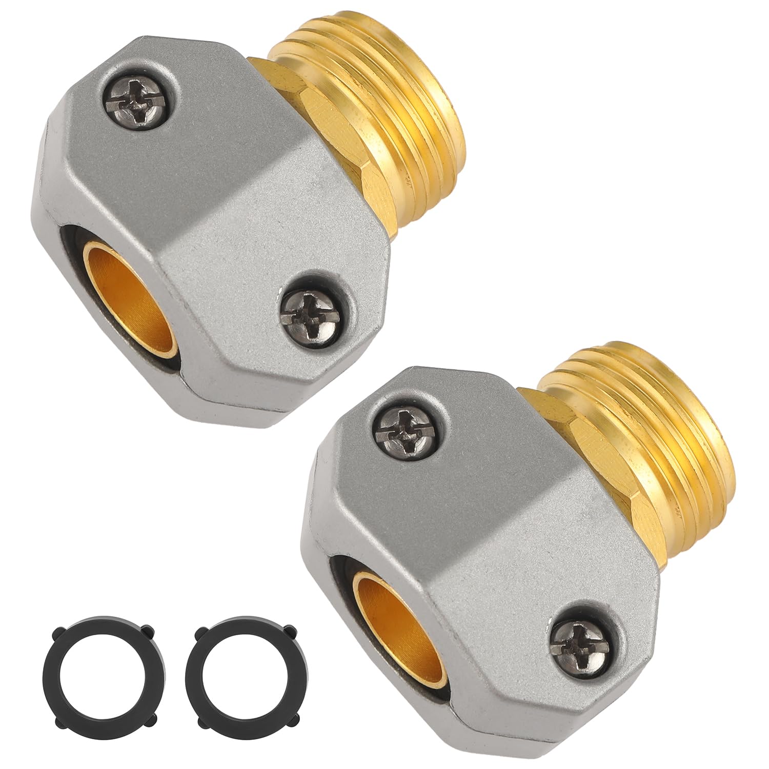 Garden Hose Repair Kits, 2 Pack Brass Water Hose Connector, Fit 3/4" and 5/8" Garden Hose, Male Hose End Repair Fittings Replacement, Hose Mender Kit