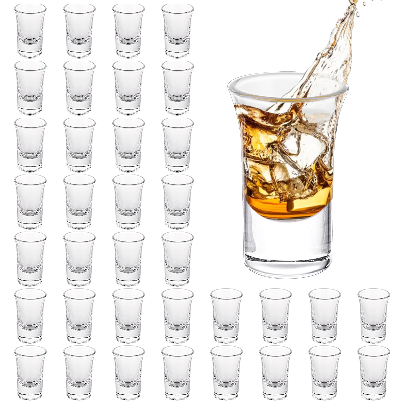 SHUESS Lot de 36 verres à shot transparents avec base lourde - Verre à shot en cristal transparent avec base épaisse - Verres à shot pour whisky, brandy, vodka, rhum et fête à la maison