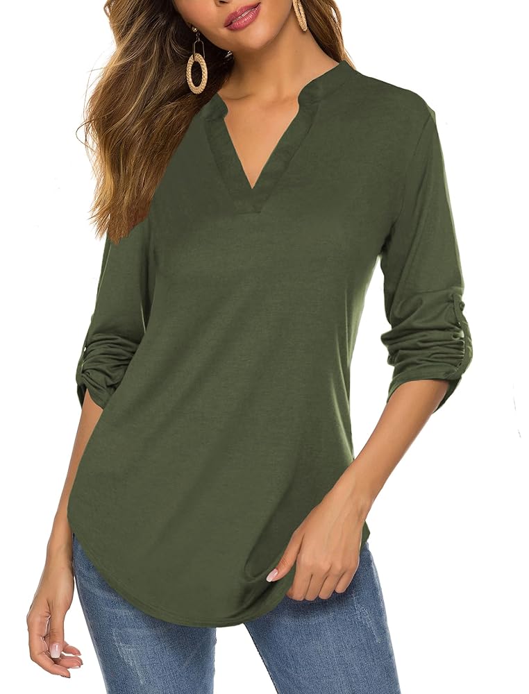 Summer Tops For Women UK Sale 3/4 Sleeve Cotton Linen Solid Crew Neck Ladies Tops Casual Loose Three Quarter Sleeve Tunic T Shirt Plus Size Elegant Blouse Shirts UK 8-18 Beige