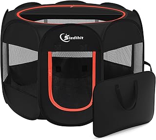 Dog Playpen, Medium Puppy Pet Playpen, Dog Crate Tent Cage Indoor/Outdoor, Portable Pop Up Dogs Kennel Playpen with Carrying Case for Dogs/Cats/Rabbitss, Black