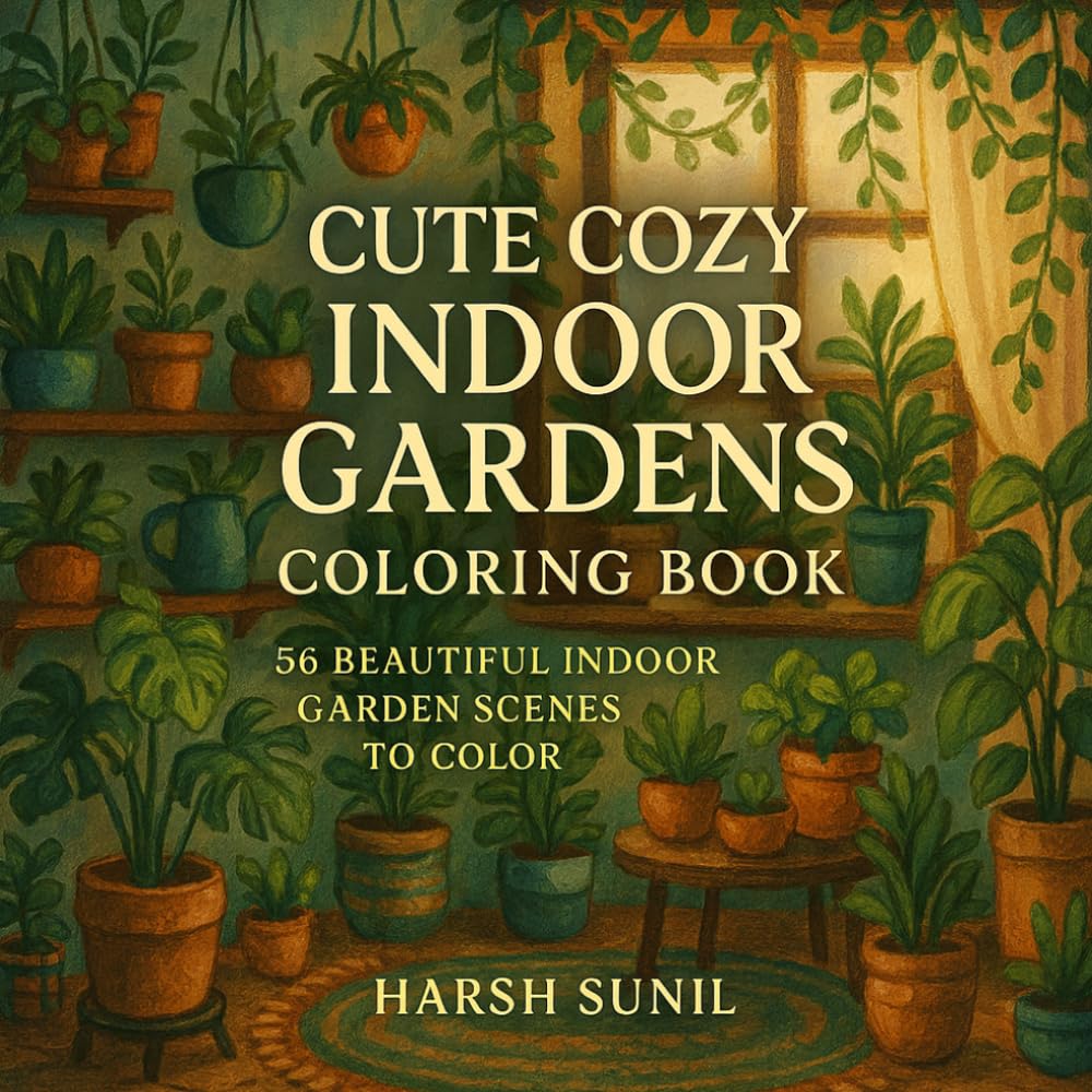 Cute Cozy Indoor Gardens Coloring Book: 56 Beautiful Indoor Garden Scenes To Color