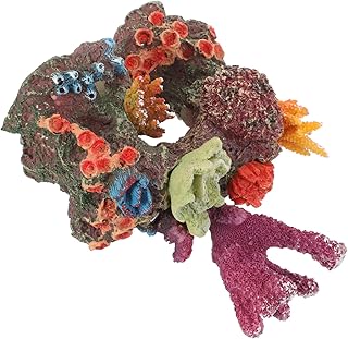 BUGUUYO Decoração de tanques de pedra artificial de coral com plantas falsas, ornamentos de mesa, decoração de coral, esconderijo de peixes, enfeite de recife de corais, decorações para aquário doméstico, planta de tanque de aquário