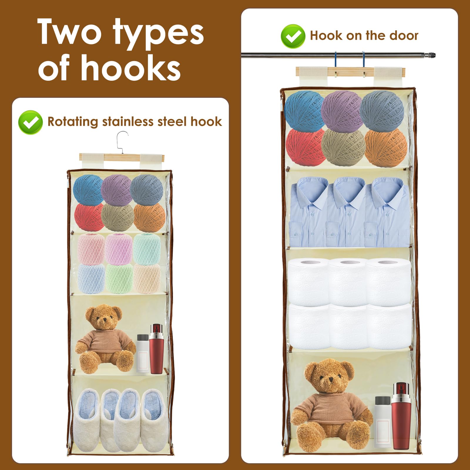 Hanging Yarn Storage with 4 Large Pockets, Large Capacity Knitting Organizer Storage with Zippers, Clear Hanging Yarn Storage Organizer for Knitting Needles Crochet Hooks