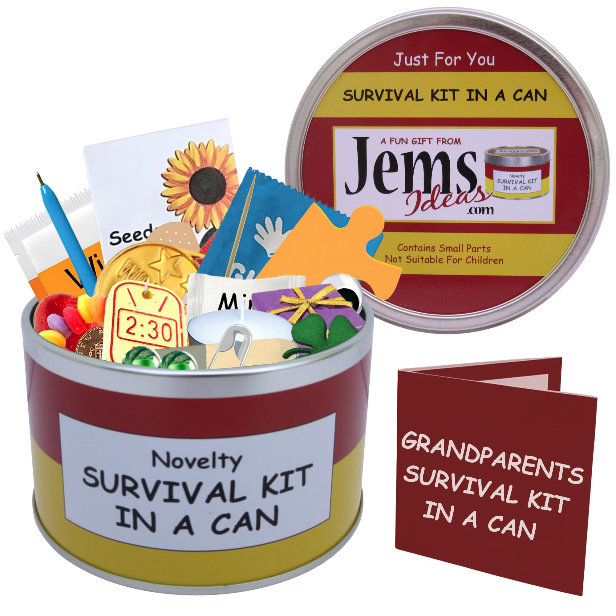 Grandparent Survival Kit In A Can. Novelty Fun Keepsake Nan/Nana/Nanna/Grandma/Grandpa/Granddad/Grandad/New Baby/Thank You/Birthday/Christmas/Mothers/Fathers Day Gift & Card Present Red/Yellow