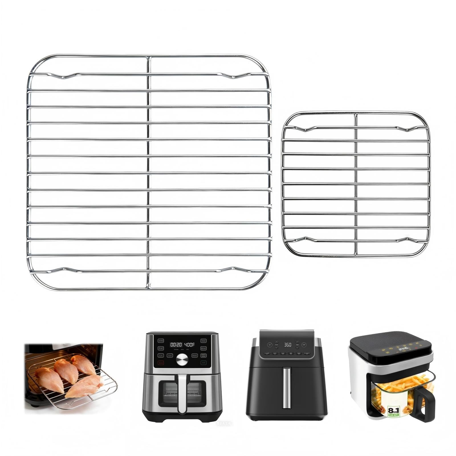 Photo 1 of Shrandi 2PCS Square Air Fryer Rack, Uncoated Food Grade 18/8 Stainless Steel Compatible with Cosori, Instant Vortex 6OTXL, Gourmia GAF798 GAF716, Chefman, Ninja Foodi Grill AG301/AG302/AG400 and More