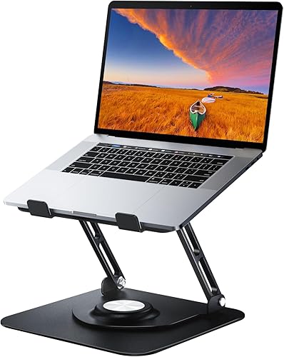 Soporte para computadora portátil para escritorio, soporte de computadora ajustable con base giratoria de 360°, elevador ergonómico para computadora