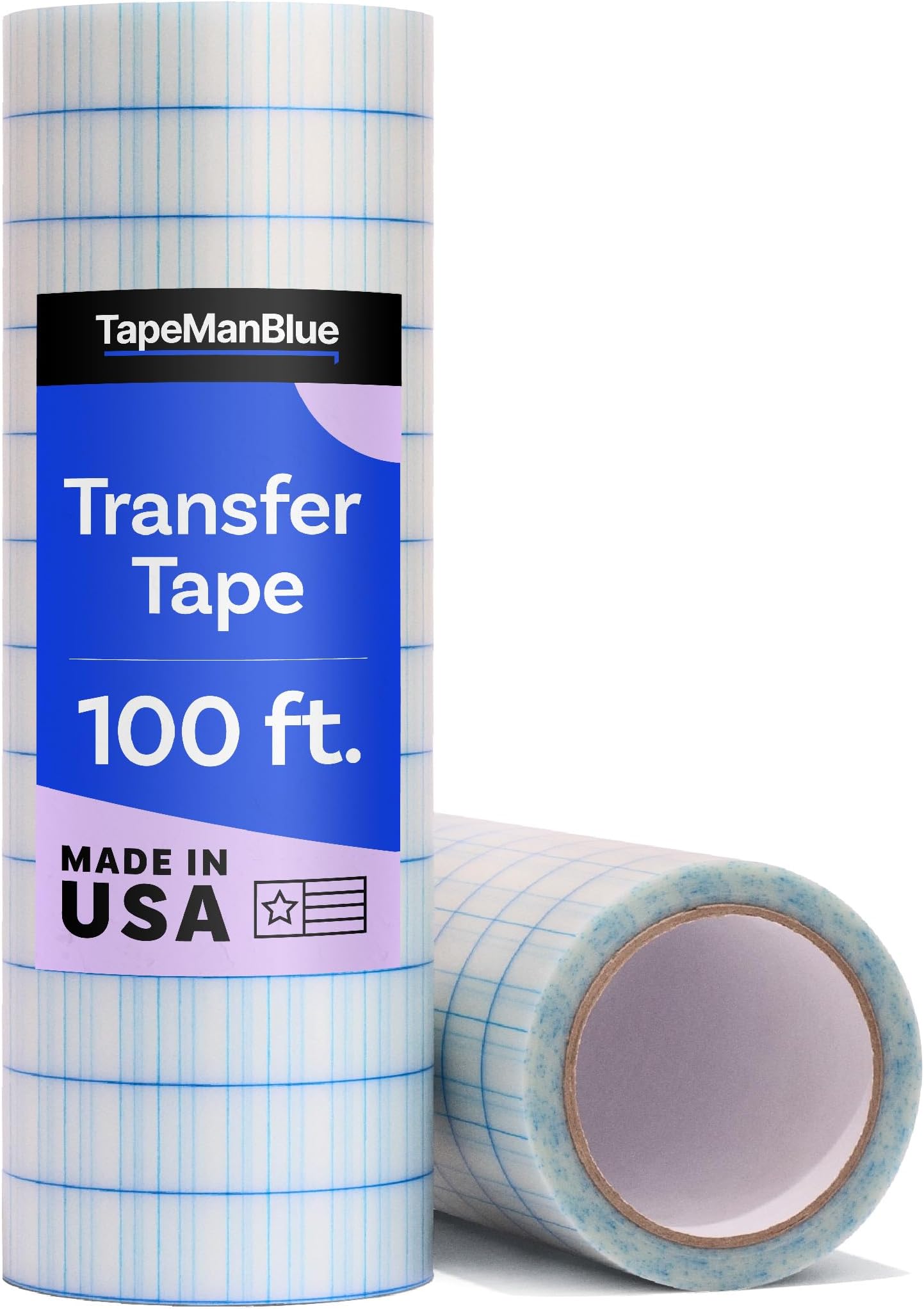 TapeManBlue Clear Transfer Tape for Vinyl, 12" x 100' Roll with Grid, Premium Vinyl Transfer Tape for Crafts, Decals, and Letters