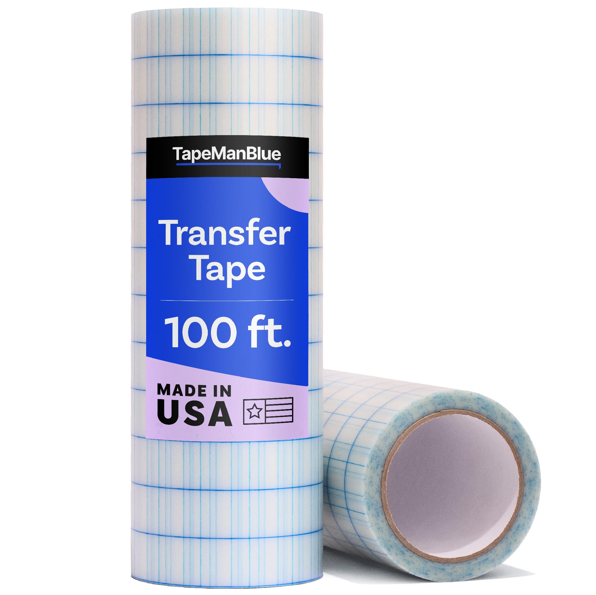 TapeManBlue Clear Transfer Tape for Vinyl, 12" x 100' Roll with Grid, Premium Vinyl Transfer Tape for Crafts, Decals, and Letters