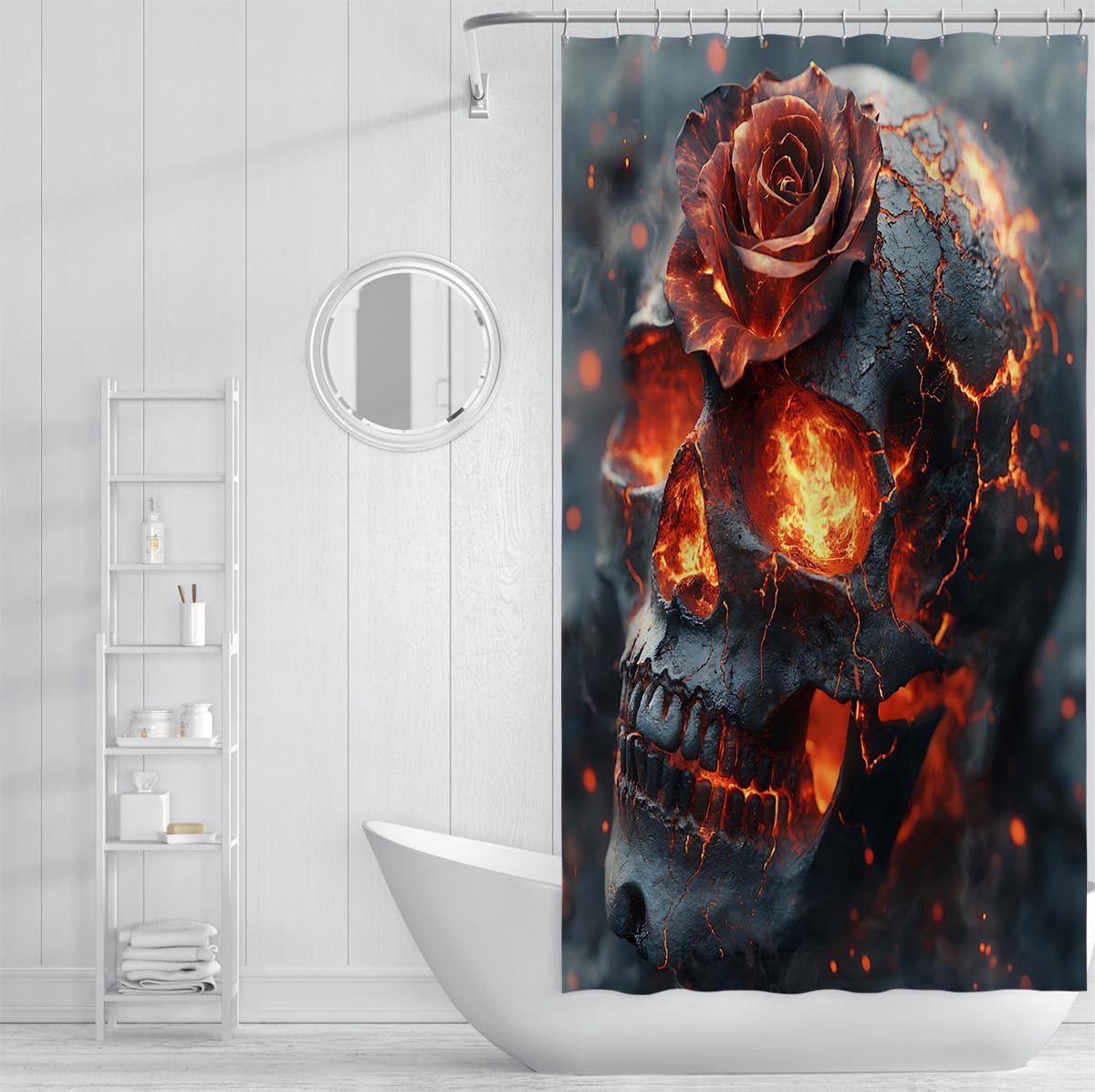 Tende Doccia Teschio Rosa Arancione Gotico Halloween Bagno 200x200cm