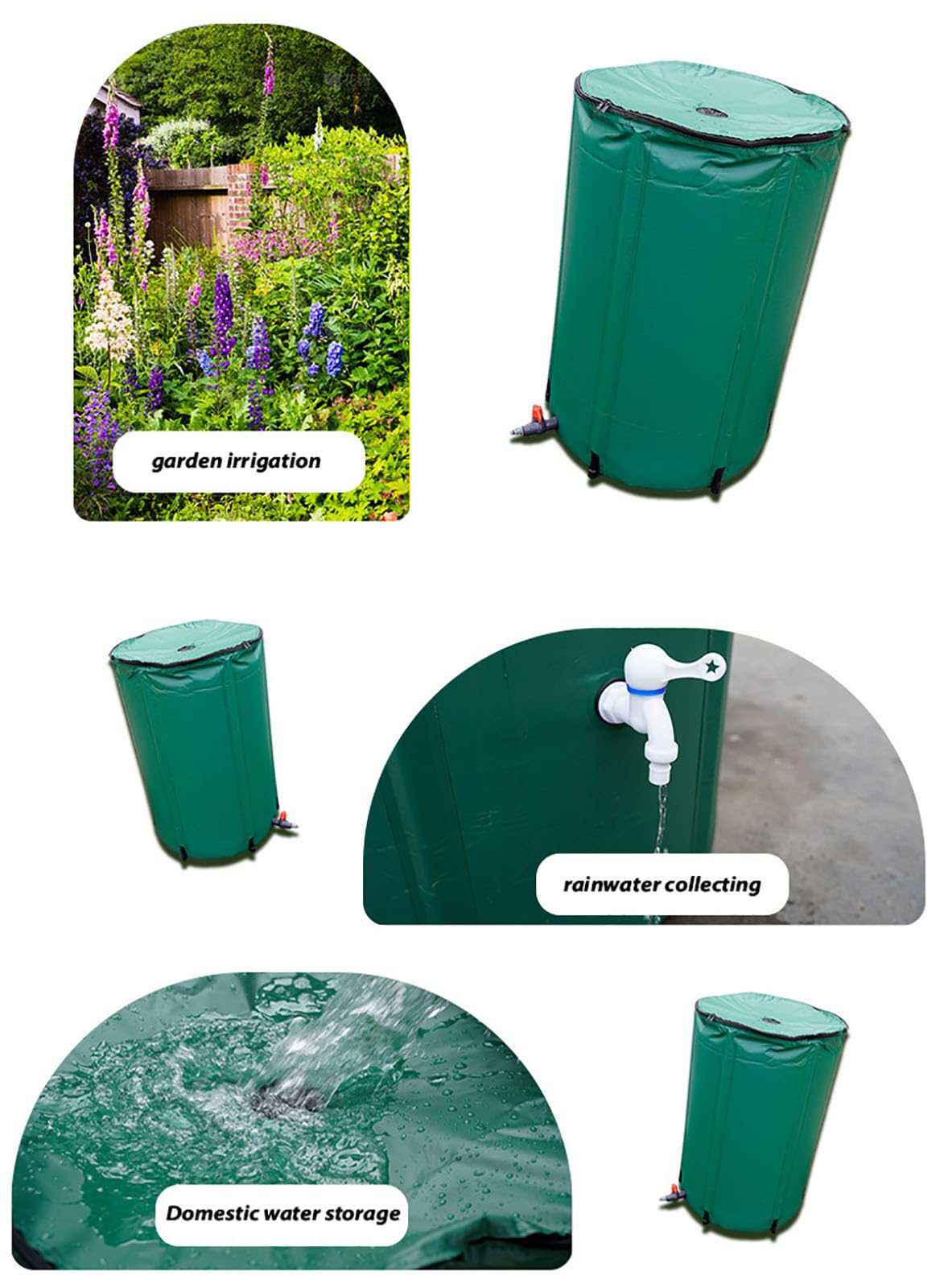 Serbatoio Acqua Piovana, Bidone per La Raccolta dell'Acqua Piovana, Serbatoio Cisterna Raccolta Acqua, con Rubinetto, Sistema di Raccolta dell'Acqua, Serbatoio Esterno,Verde,1000L
