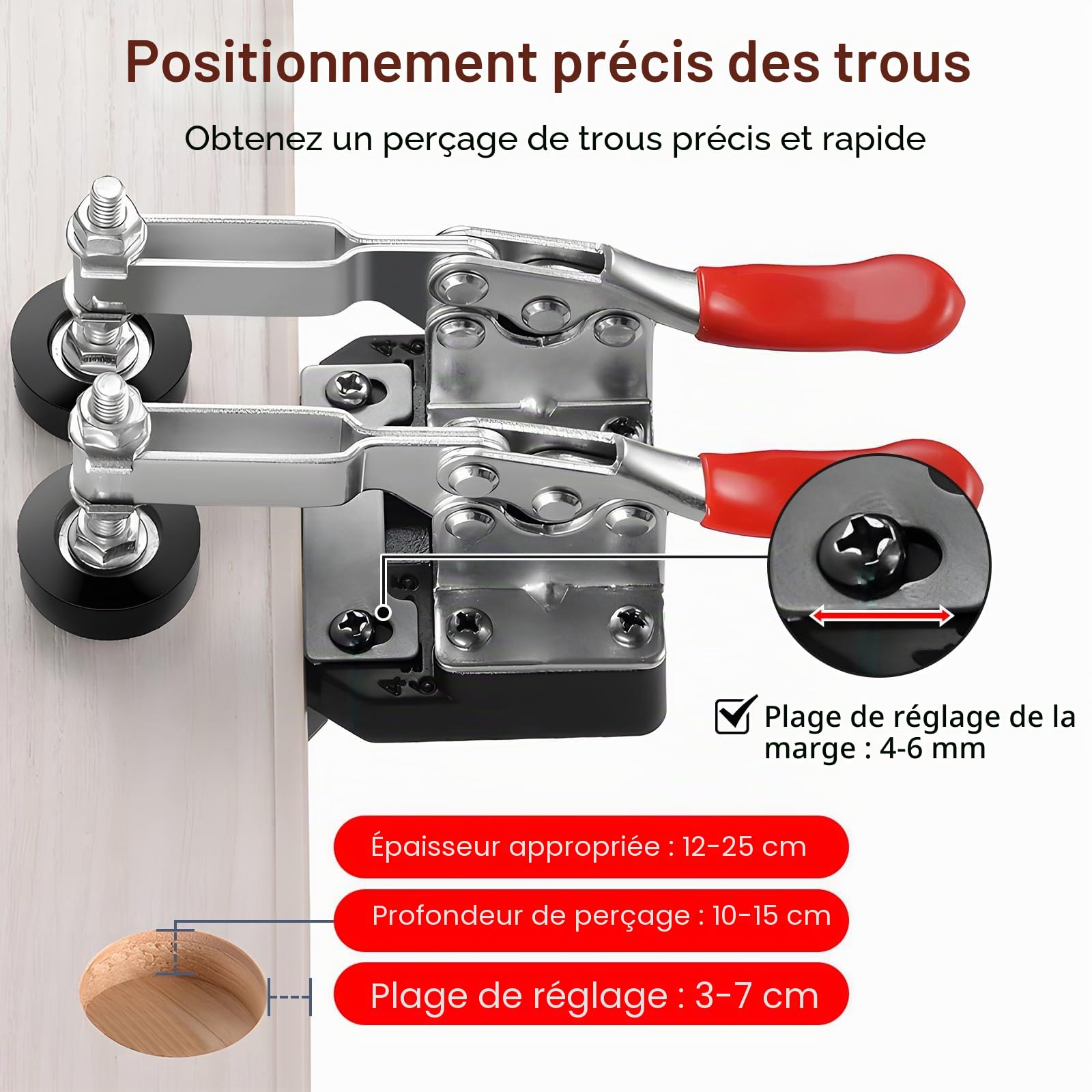 35mm Gabarit De Percage,Gabarit De Charnière Dissimulé,Perforateur De Trou De Perçage,Double Pince,Localisateur pour Travail du Menuiserie,Bois,Armoires,Porte