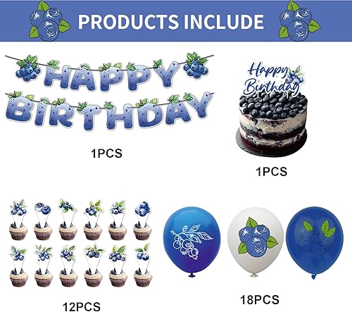 Miniatura 2 de Decoraciones de cumpleaños de arándanos, suministros de fiesta de arándanos, incluye pancarta de cumpleaños de arándanos para decoración de