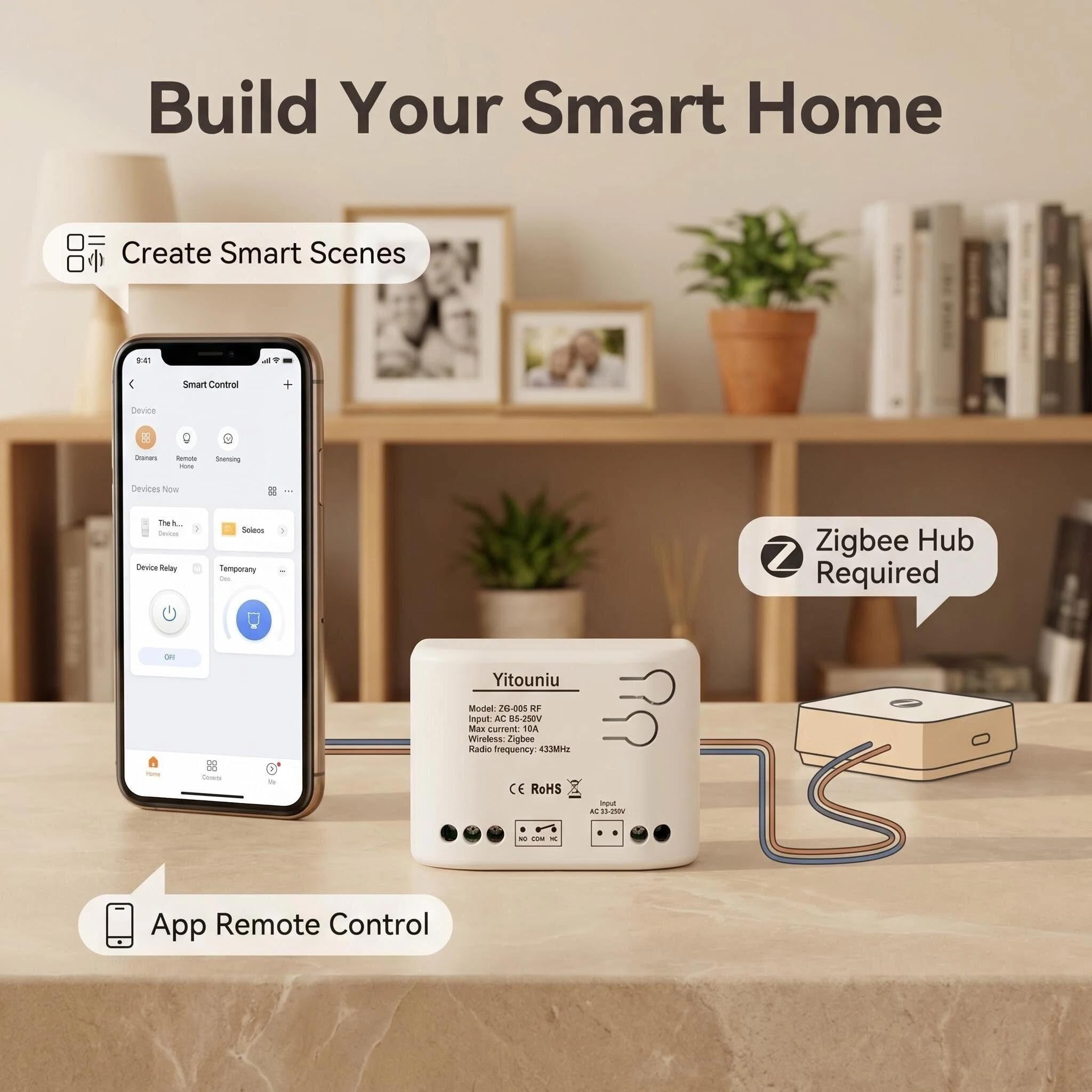 ZigBee - Modulo relè intelligente a 1 canale, AC 85-250 V/USB 5 V, compatibile con Gateway Tuya ZigBee, Alexa e Google Home, modalità di impulso e autobloccaggio