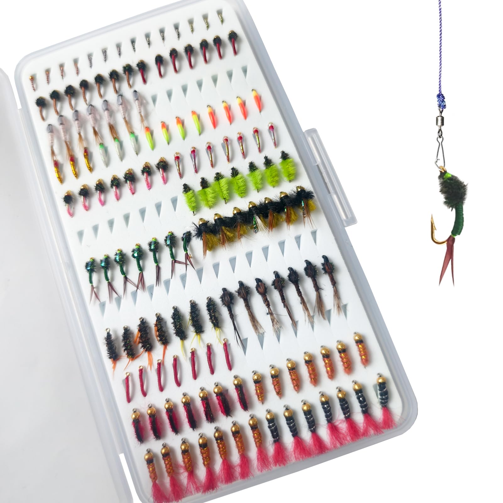 Fliegenfischen Fliegen Set, 134Stk Forellenköder mit Fliegenbox, Trockene Nasse Fliegen Fishing Lures, Nymphen, Streamers, Popper