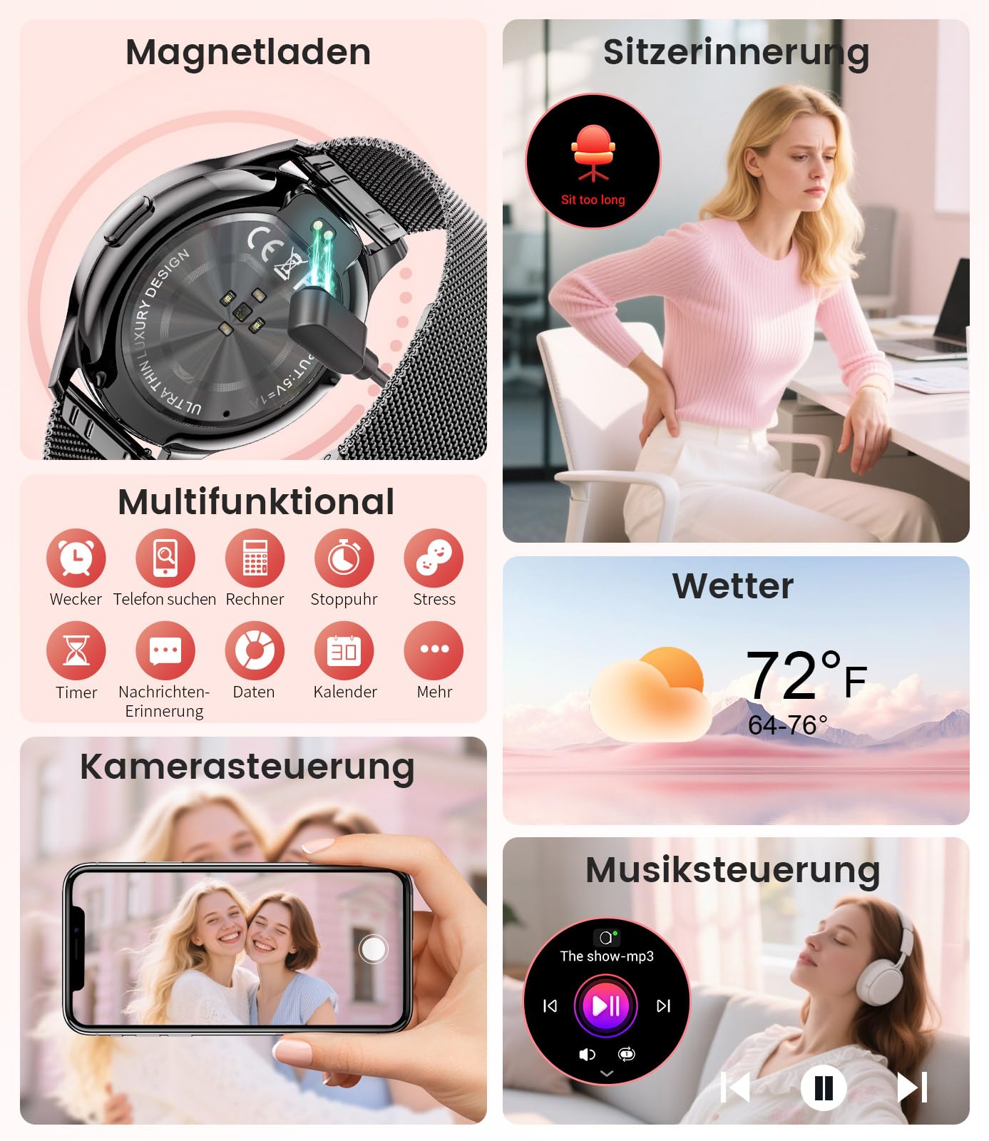 Montre Connectée Femme 2026 avec Appels - 7,99 mm Smartwatch Élégante Ultra-Mince avec Écran HD Always-On 1,43 pouces, IP67 Étanche, 100+ Modes Sport, Santé Féminine pour iOS Android, Or Noir