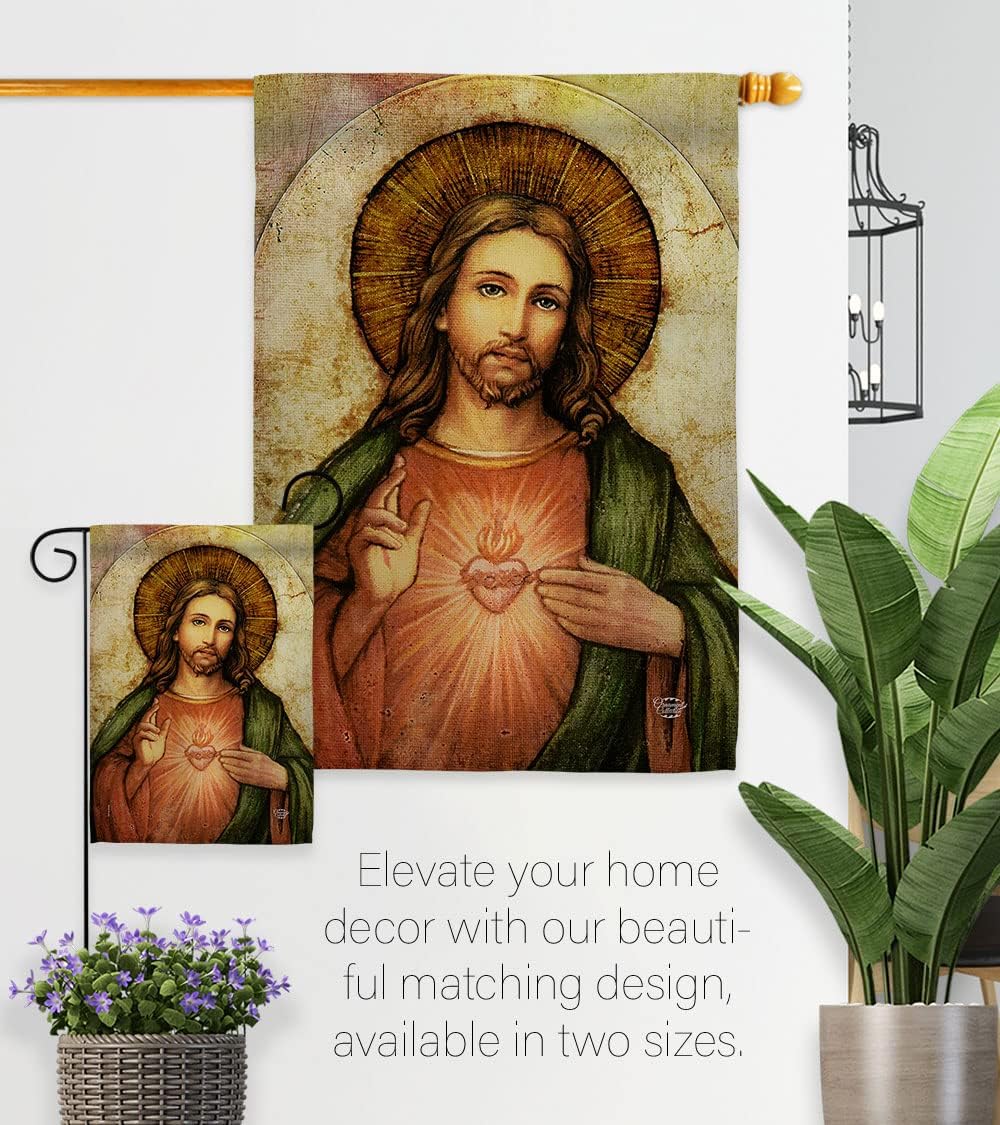 Sacred Heart of Jesus Garden Flag - Set Wall Hanger Religious Faith Hope Grace Peace Dove Christian Religion Easter - House Decoration Banner Small Yard Gift Double-Sided Made In USA 13 X 18.5