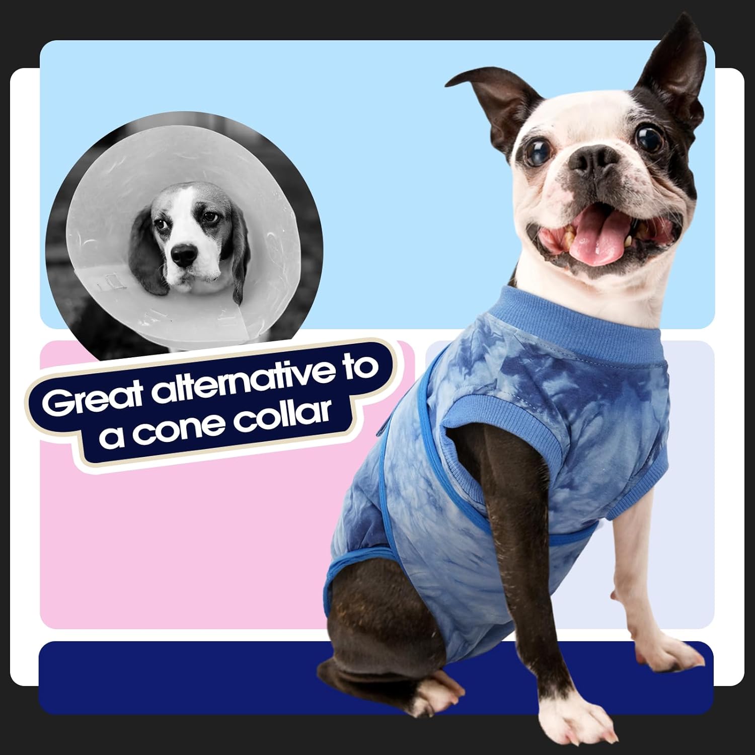 FUAMEY Recovery Suit for Dogs After Surgery,Soft Breathable Dog Bodysuit E-Collar & Cone Alternative Surgical Suit,Male Female Dog Neuter Spay Suits Anti Licking Wounds Onesie Blue Tie Dye XL thumbnail