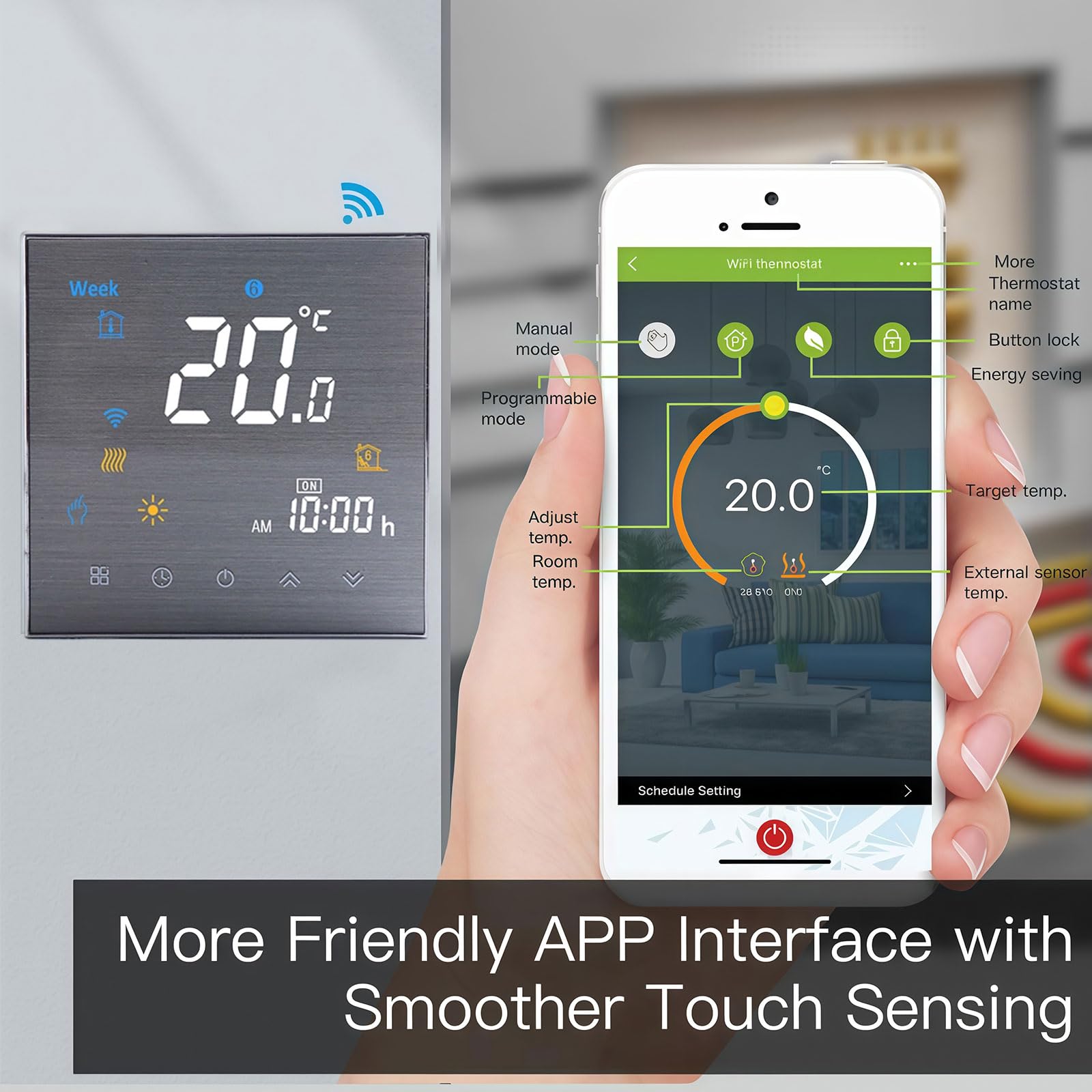 3000 Serie Wi-Fi Termostato- Termostato Touchscreen Programmabile per Riscaldamento o Raffreddamento - Controllo Remoto da Cellulare Compatibile con Alexa, Google Home e IFTTT