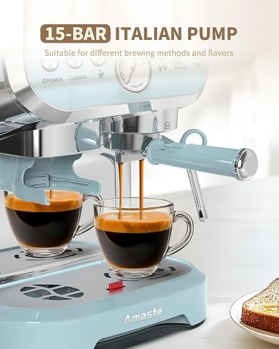 Miniatura 3 de Amaste Máquina de café expreso con molinillo, máquina de café expreso de 15 barras con varita de vapor para café con leche y capuchino, tanque de