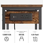 Asgolion Tall End Table with Charging Station, 3 Tier Narrow Tall Nightstand with Storage, Slim Side Table with USB Ports and Outlets for Bedroom, Living Room, Office, Rustic Brown and Black
