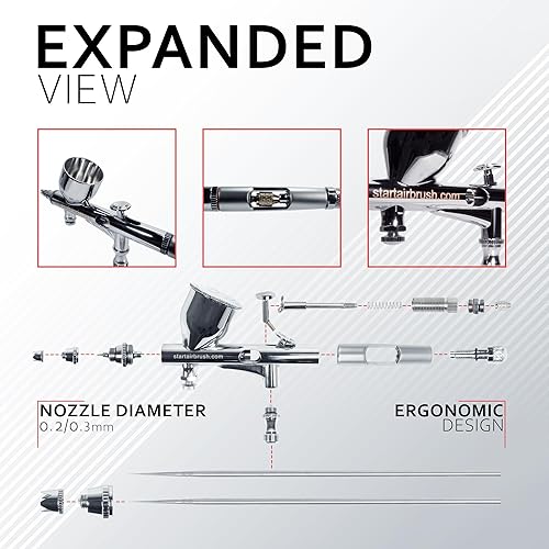 Miniatura 5 de NO-NAME Kit de aerógrafo de doble acción de alto rendimiento fácil de usar, versátil y compatible para pintura de modelos, arte de uñas, decoración