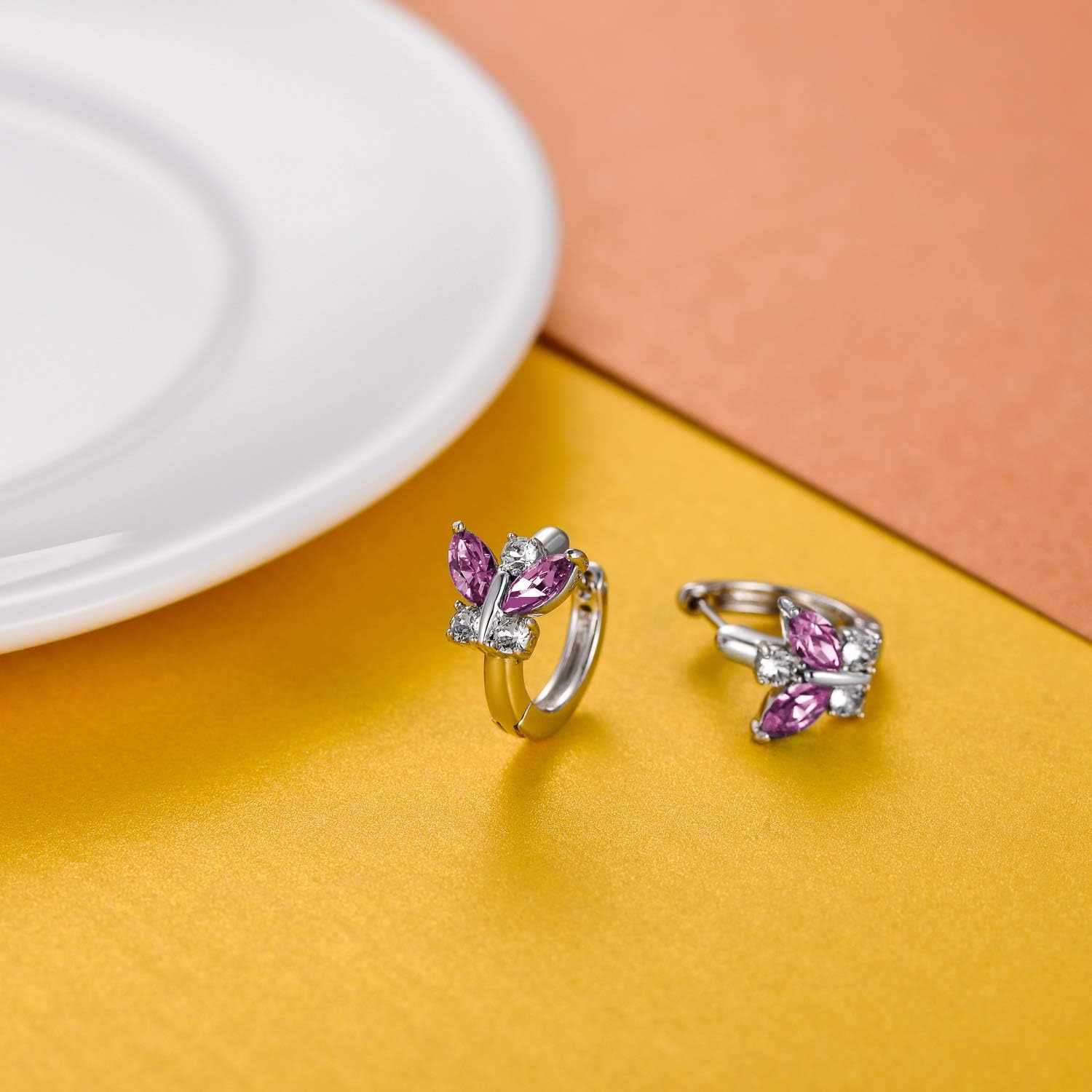 925 Sterling Silver Butterfly Hoop Earrings, Birthday Jewellery Gifts for Women Girls Daughter (Simulated Amethyst) - Image 3