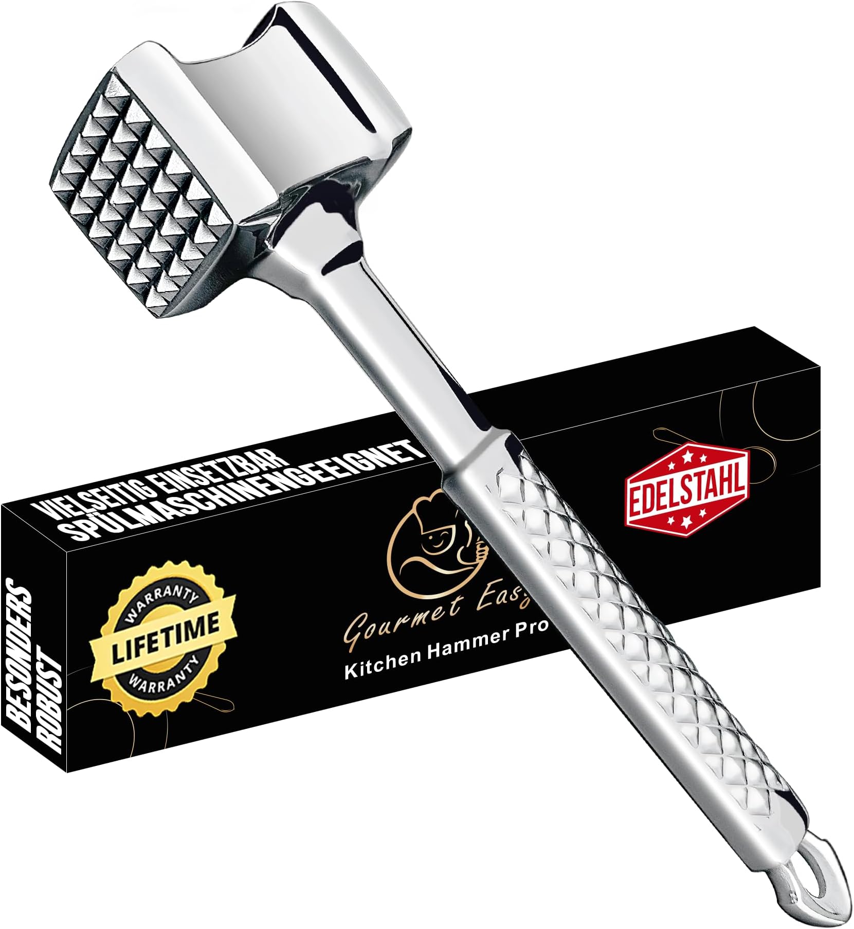 Stainless Steel Meat Tenderizer Tool, Premium Meat Mallet with Non-Slip Grip, Dual-Sided Kitchen Mallet Ideal for Tenderizing Steak, Poultry & Chicken Cutlet, Dishwasher Safe with Long-Term Warranty
