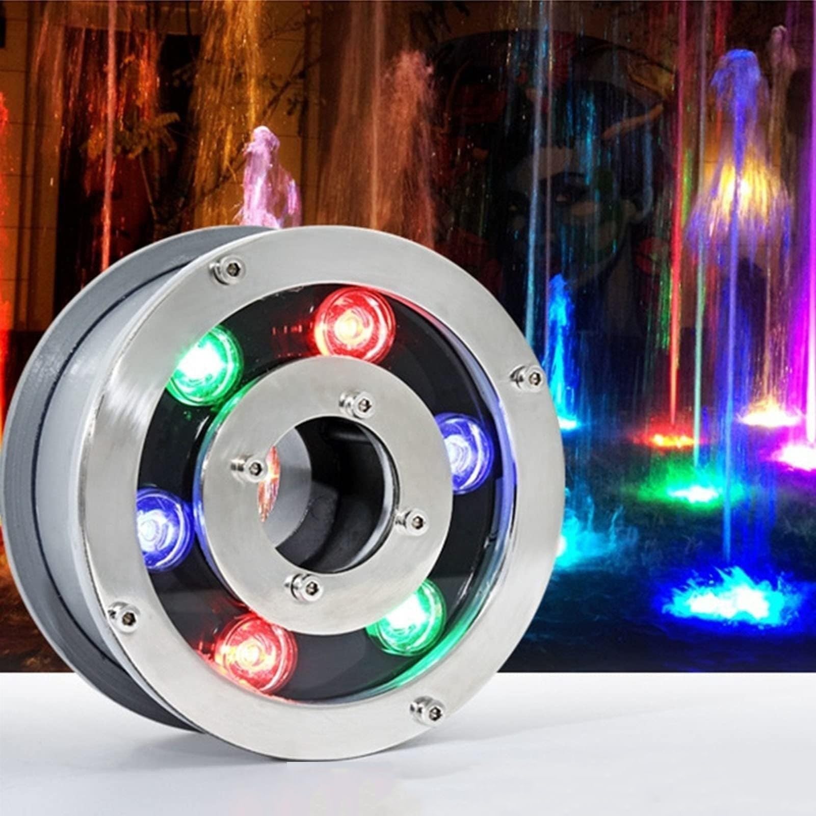 2PCS Lumière LED Submersible - 6W Spot Encastrable Exterieur, Projecteur Sous-marin Submersible De Paysage Du Trou Moyen 12V/24V, Lumière Imperméable De Fontaine D'anneau De LED D'IP68(RGB,6W(12V))
