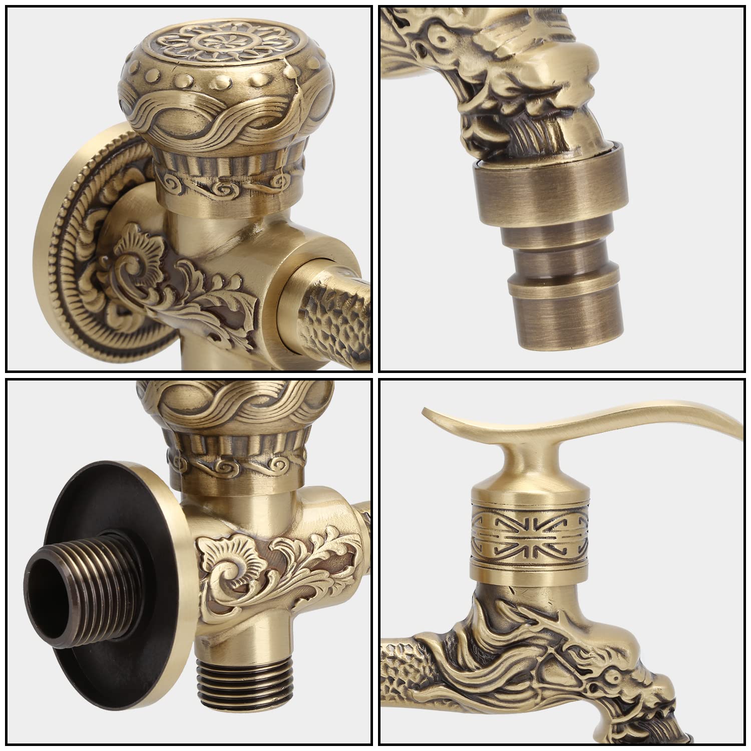 Robinet d'eau à Montage Mural Laiton Massif Antique G1/2 Robinet de Machine à Laver Cuisine Salle Bain Évier Bassin Robinet d'eau Simple Robinet Tuyau de Jardin Extérieur