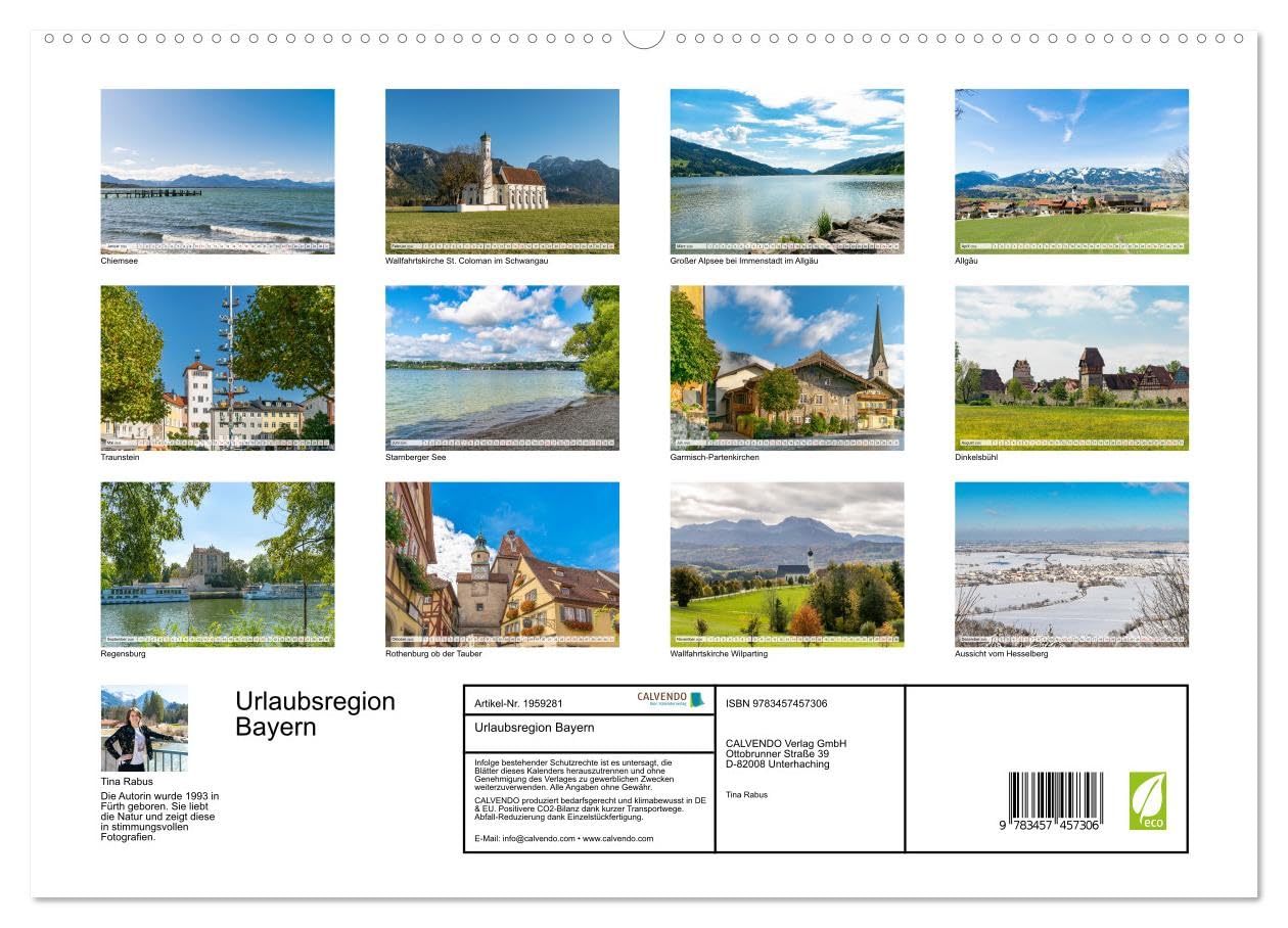 Urlaubsregion Bayern (hochwertiger Premium Wandkalender 2026 DIN A2 quer), Kunstdruck in Hochglanz: Beliebte Ausflugsziele in Bayern (CALVENDO Orte)