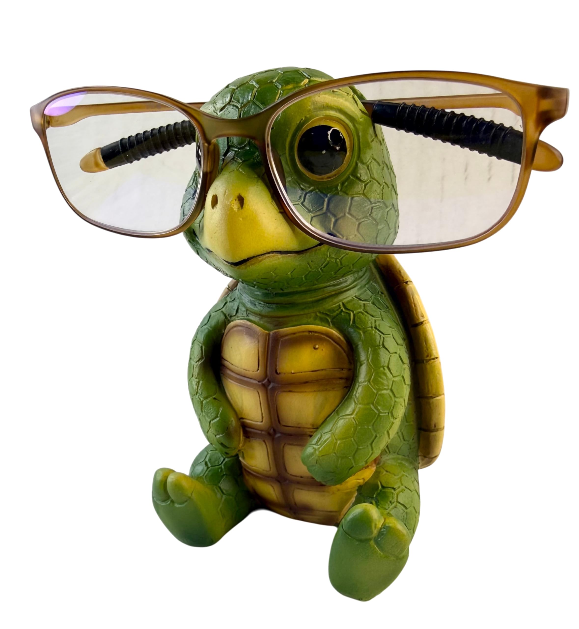 Baby Turtle Eyeglasses Holder Stand – “Shelldon” Funny & Cute Glasses Holder for Desk, Nightstand or Office – Resin Eyewear Organizer for Reading