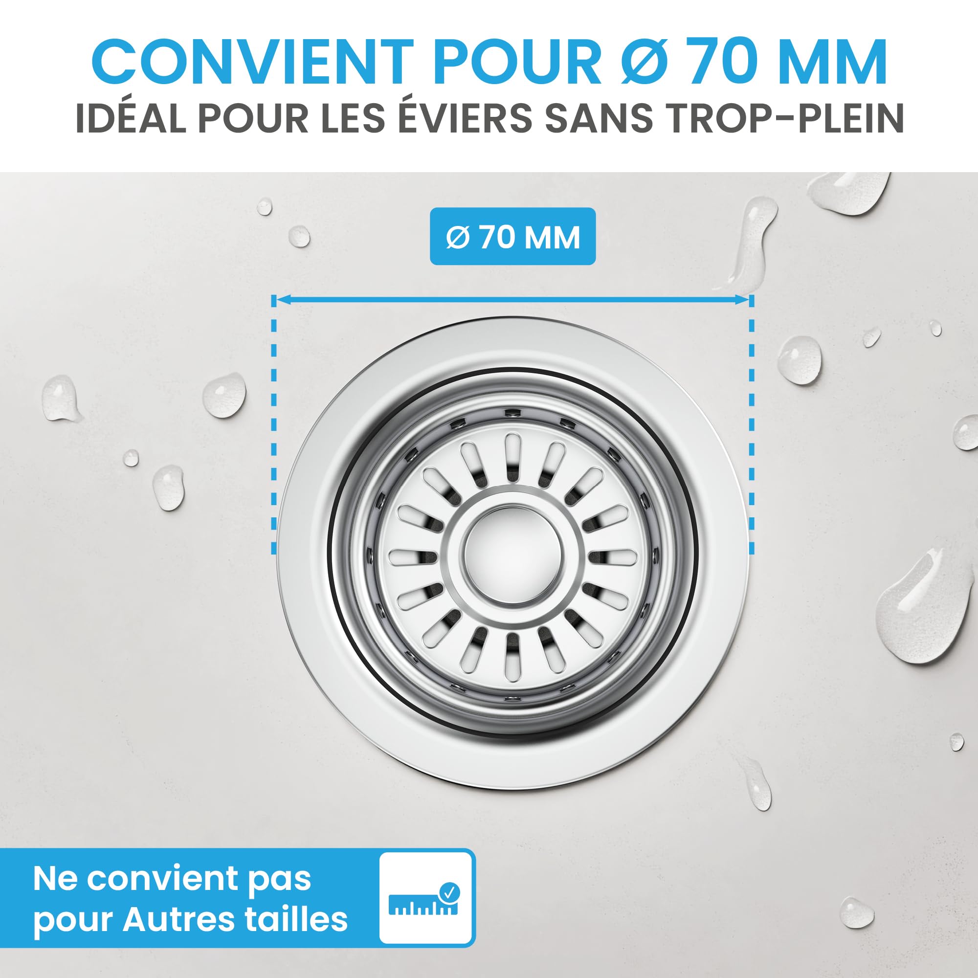 Bächlein Bonde de vidange Pop Up sans trop-Plein pour l'évier [Ø 70 mm], Pop Up pour la Cuisine, vidage d'évier en Acier Inoxydable Poli, bonde de trop-Plein, Valve de vidange, Bouchon de vidange