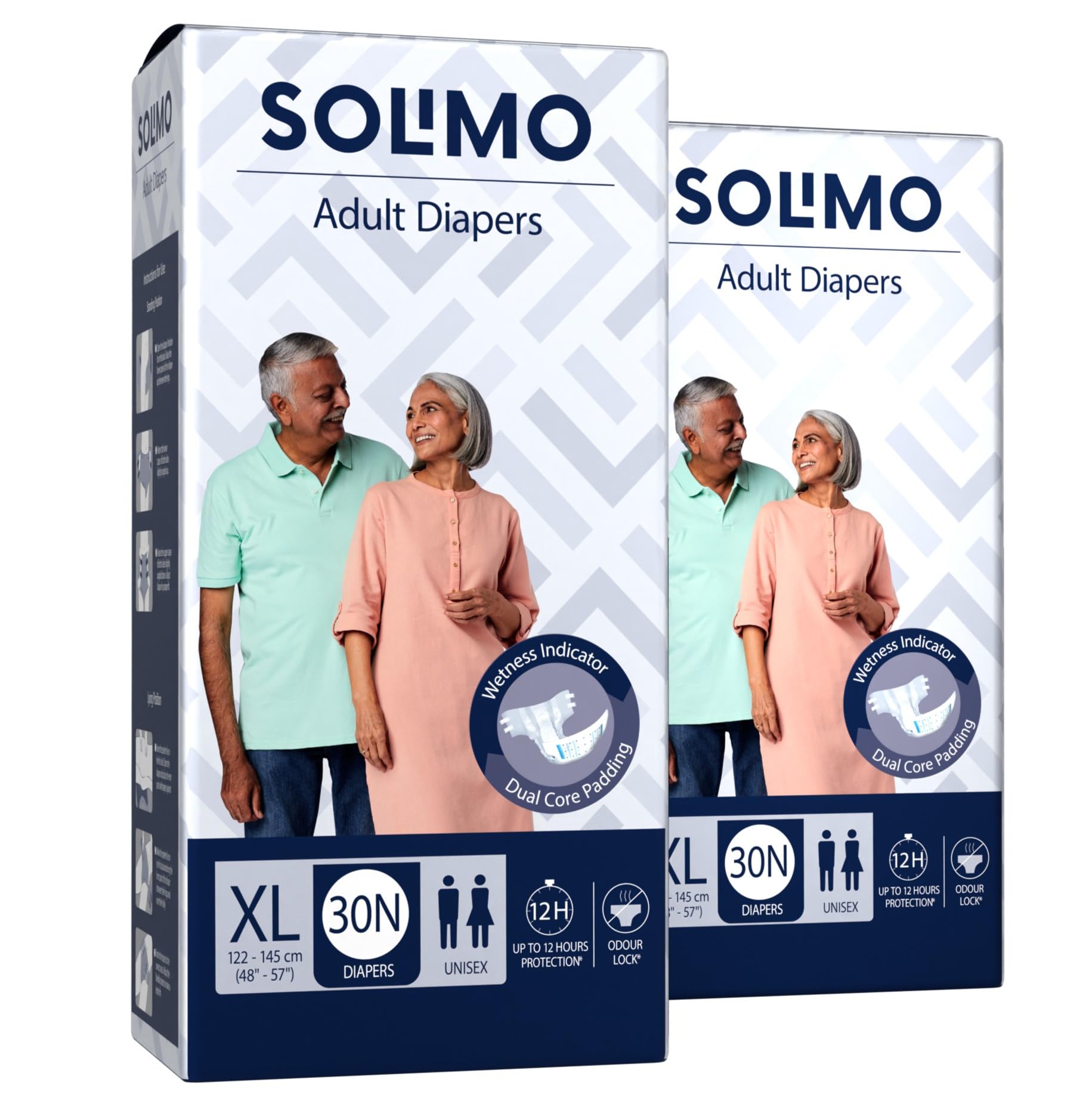amazon brand - solimo Amazon Brand-Solimo Adult Diapers,Tape Style|XL Size|60 Count|(30 x Pack of 2)|Waist 48-57 Inch(122-145 cm)|Unisex|Quick Absorption|Leak Proof Upto 12 Hours|Wetness Indicator|For Men & Women-picture-41