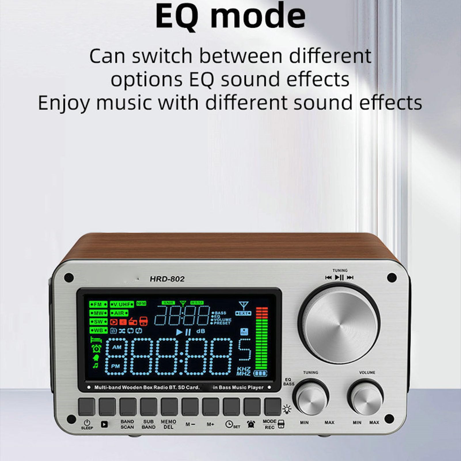 Bewinner Radio Bluetooth Pleine Bande avec Répéteur de Signal, Haut-Parleur en Bois, Récepteur Radio Intelligent sans Fil 5.2 avec écran LCD, Prise en Charge de la Lecture de Carte SD et