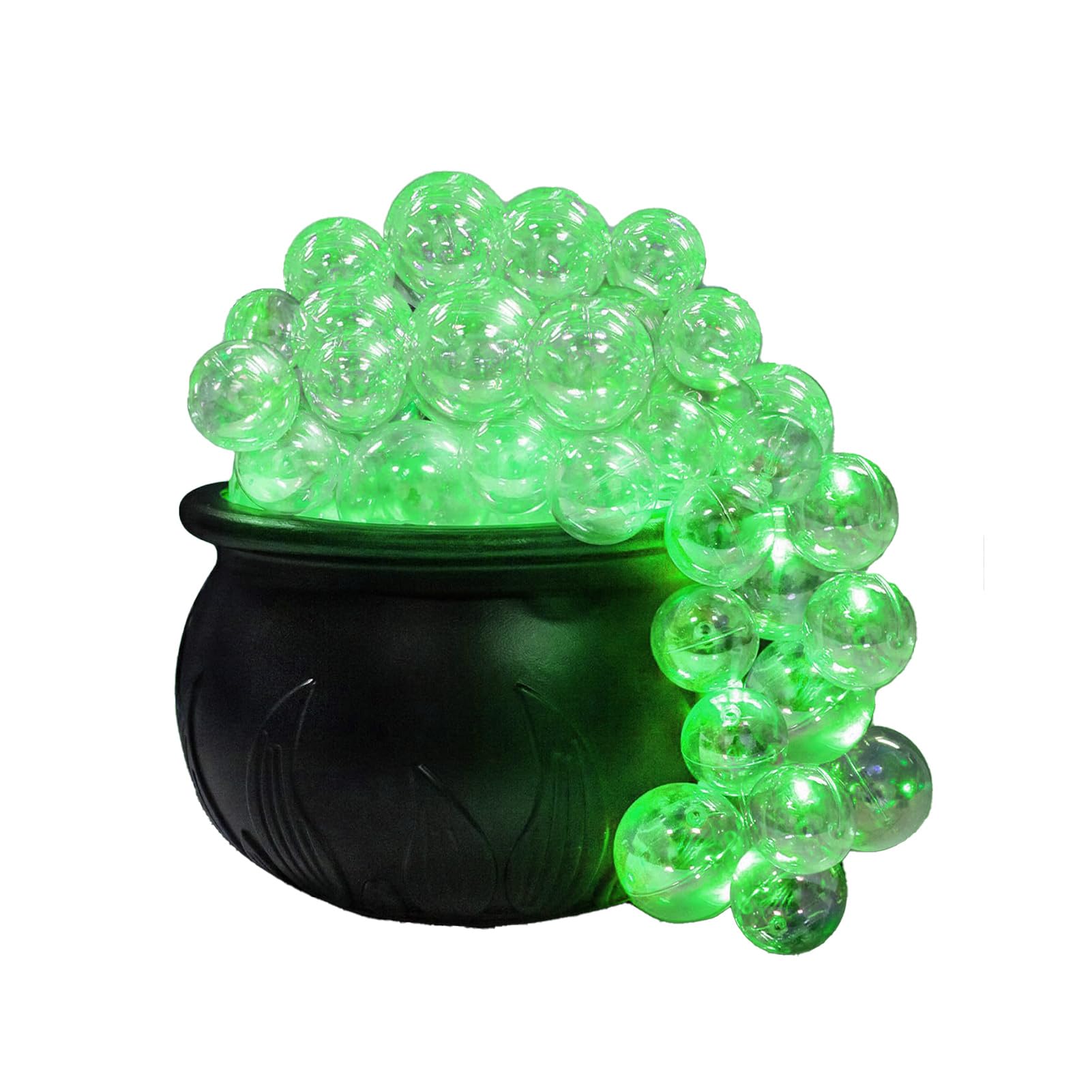 Marooma Light Up Bubble Cauldron DIY Set, Black Plastic Witches Cauldron DIY Bubbling Cauldron Set Clear Plastic Balls Halloween Cauldron Candy Bowl for Outdoor (Green without