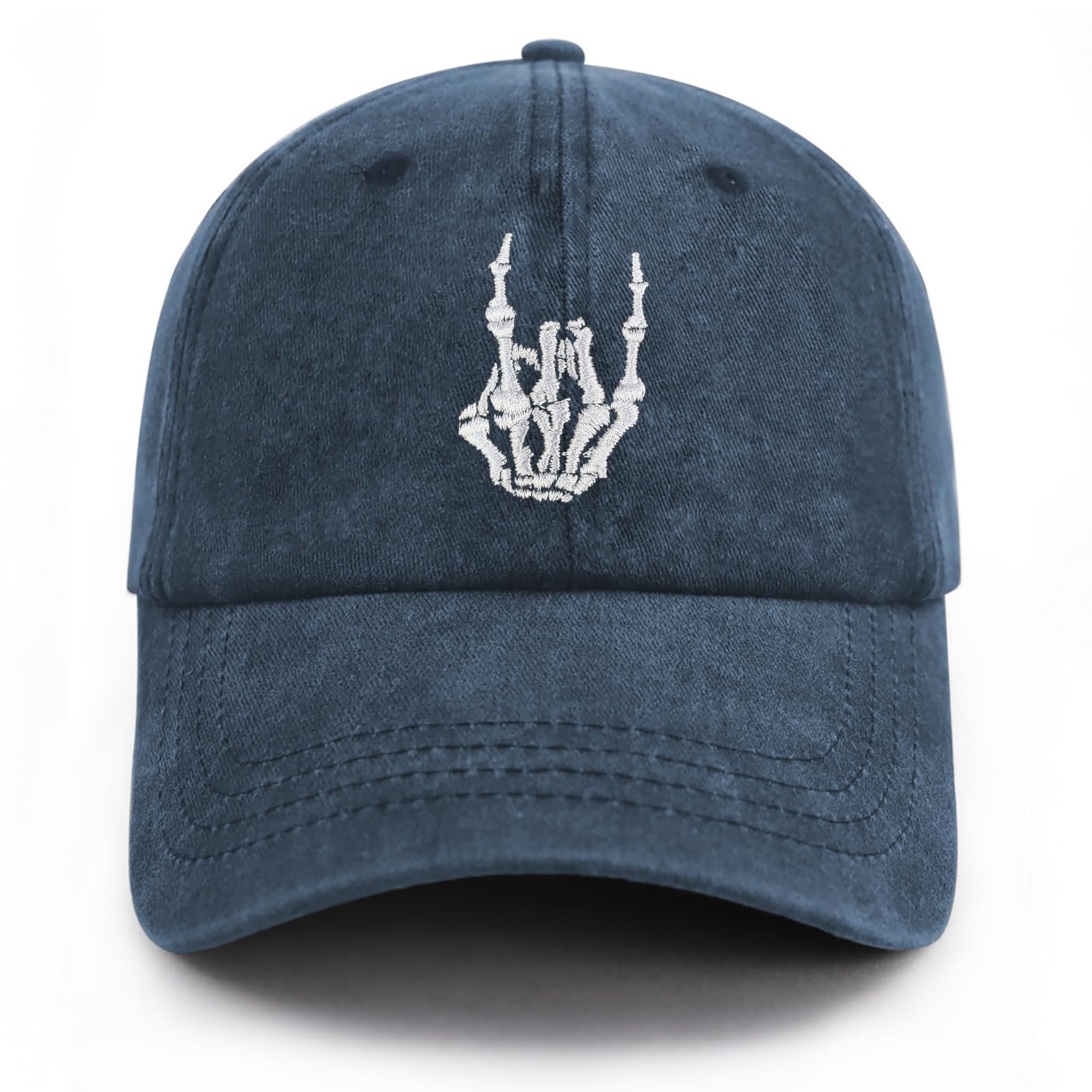 Skeleton Hand Baseball Cap Embroidered Dad Hat Adjustable Hats for Men Women Unisex Style Headwear(Dark Blue)