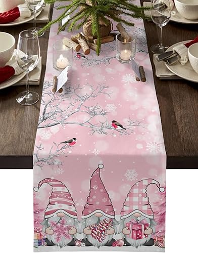 Camino de mesa de gnomos de Navidad de temporada de 70 pulgadas de largo para decoración de mesa de comedor, camino de mesa de lino y algodón,