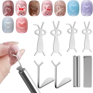 Cat Eye Magnet for Nails, Heart Shape & Rabbit Shape Magnetic Effect, Cylindrical and Rectangle Double-head Magnetic Sticks, DIY Manicure Kit with Y-Shaped Guide Sticks for Home and Salon Use