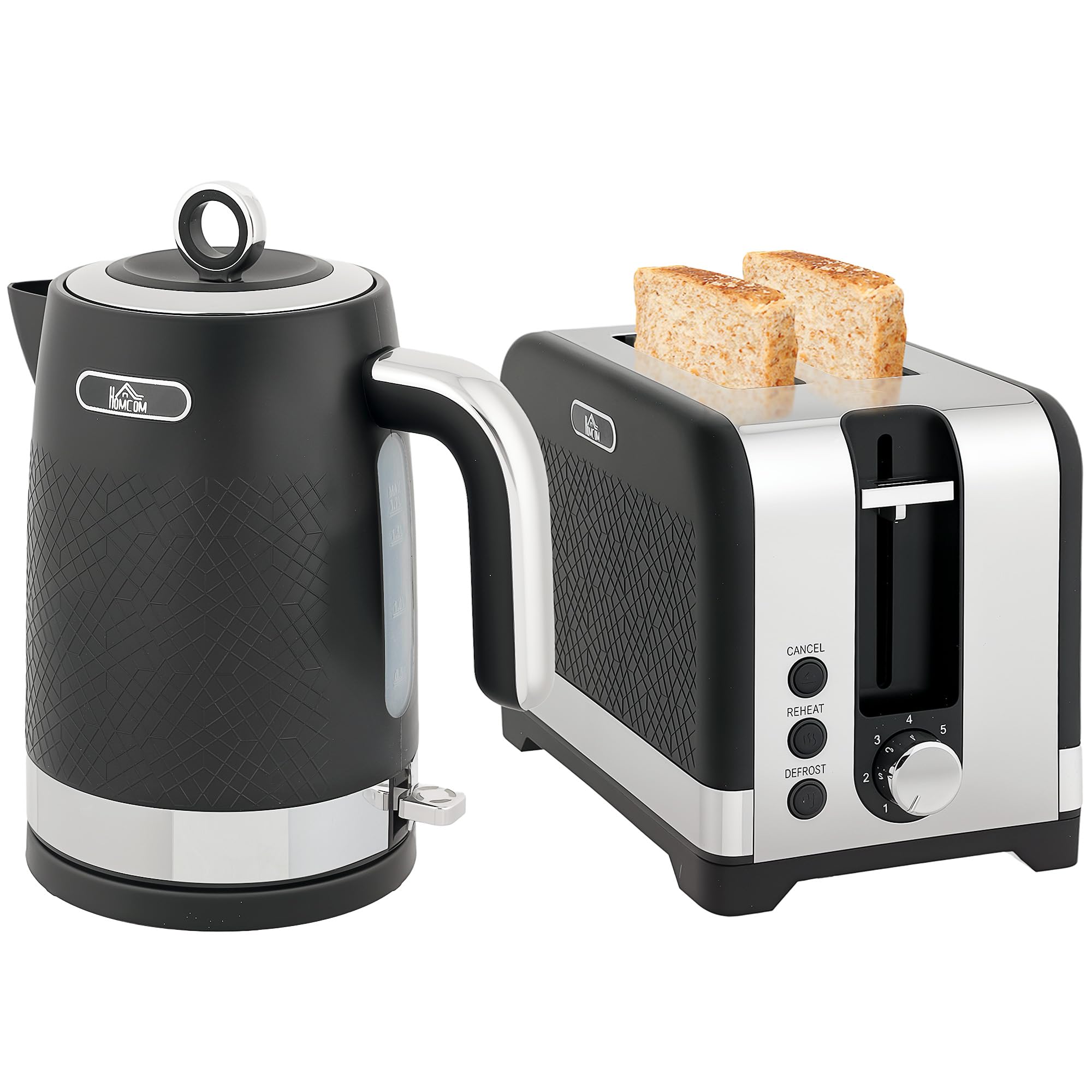 Homcom Black 3000W Rapid Boil Kettle And Toaster Set With Otter Thermostat