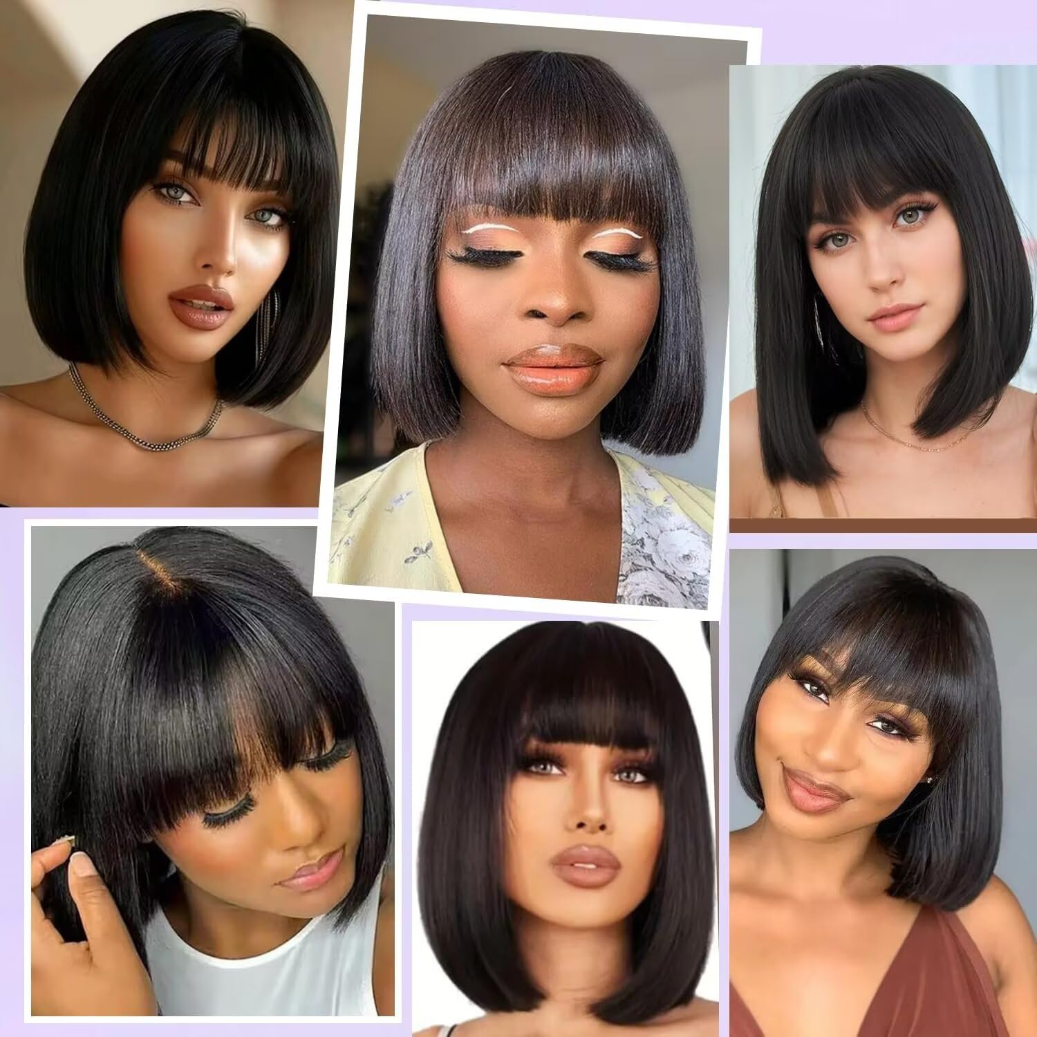 Parrucca Donna Capelli Veri Umani Straight Human Hair Wigs With Bangs No Lace Front Wig Human Hair Nera Parrucca Donna Diritta Con Frangia 12 Pollici