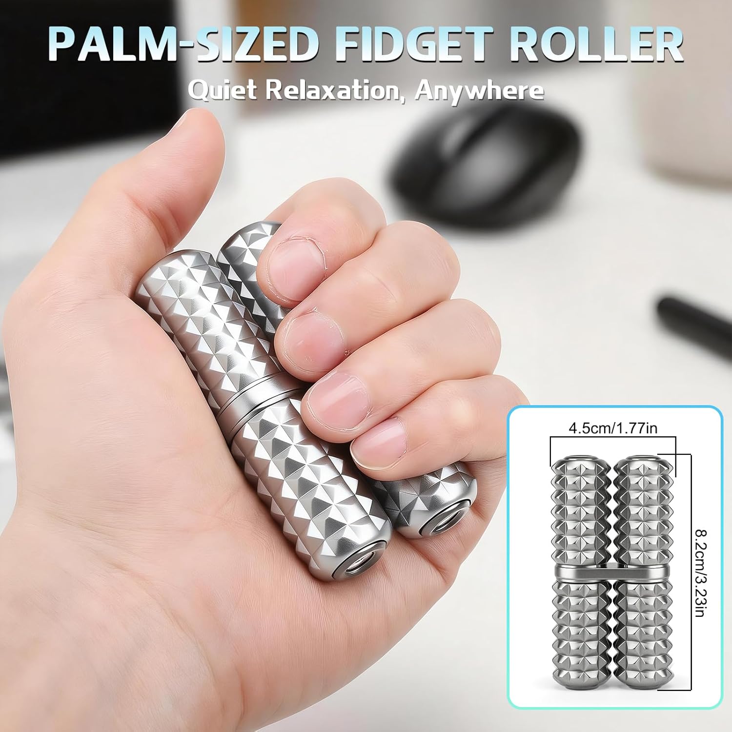 Handheld Fidget Toy, Metal Hand Roller Thumb-Press Massage Style Pain for Adult Relieve Stress Anxiety Tension, Office Travel Classroom, Novelty Gifts for Friends - Sliver