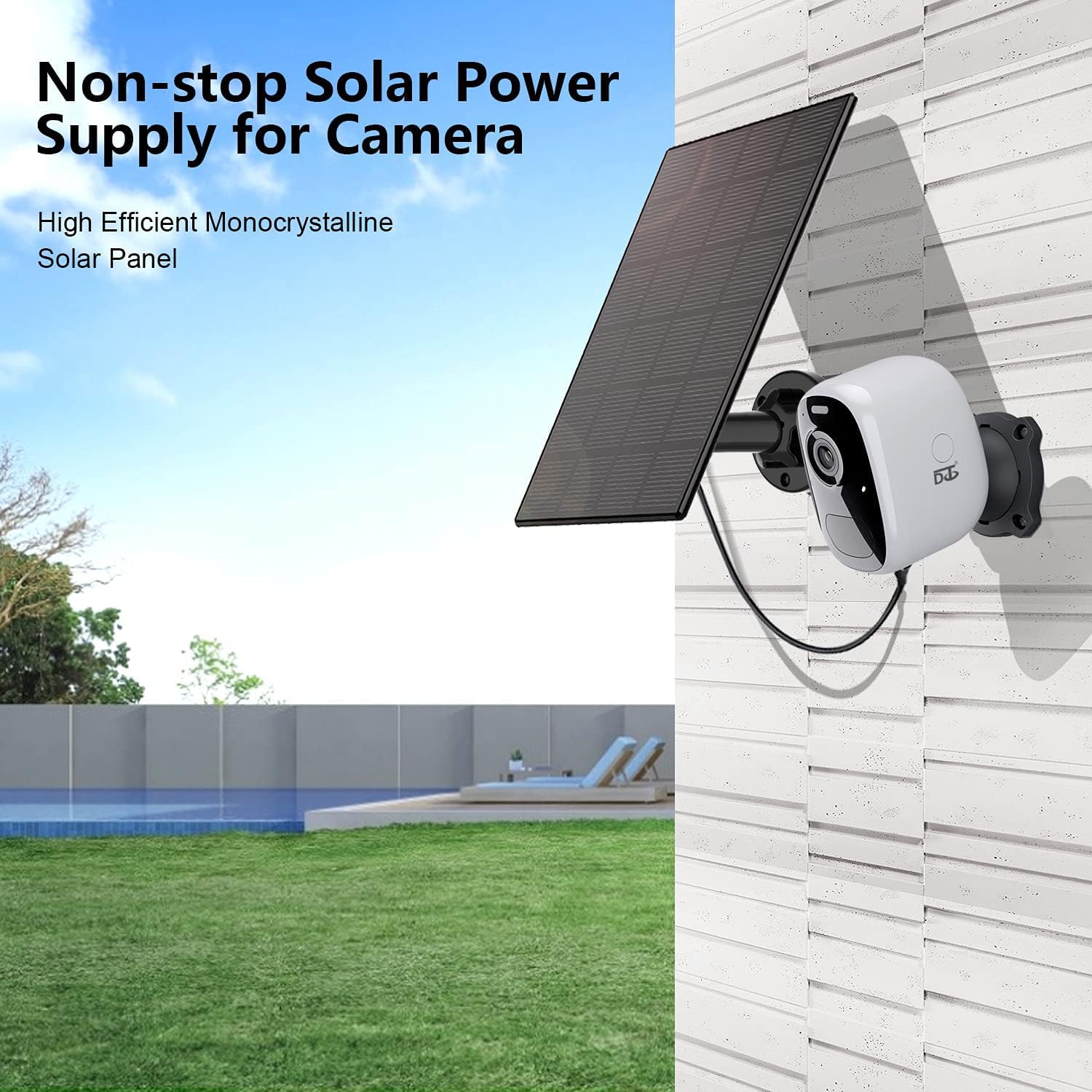 Panneaux solaires pour caméra de sécurité extérieure sans fil, alimentation solaire étanche, compatible avec batterie rechargeable DC 5 V, câble de charge de 3 m, support de montage réglable