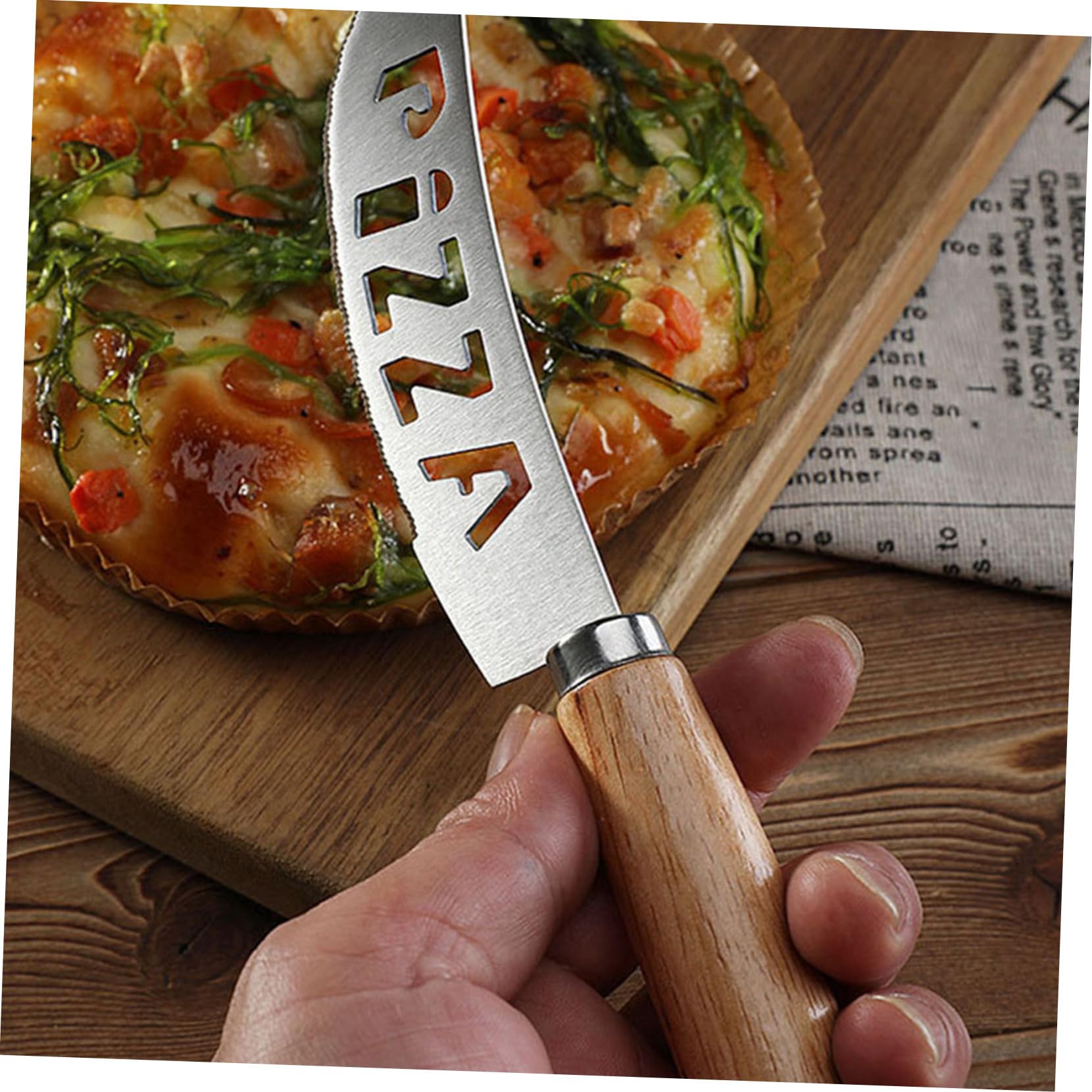 Cortador de Pizza y Rodillo de Acero Inoxidable 2 Piezas Mango de Madera, Rueda Giratoria Segura, Práctico para Hogar y Restaurante, Herramienta para Hornear Pizzas y Pasteles