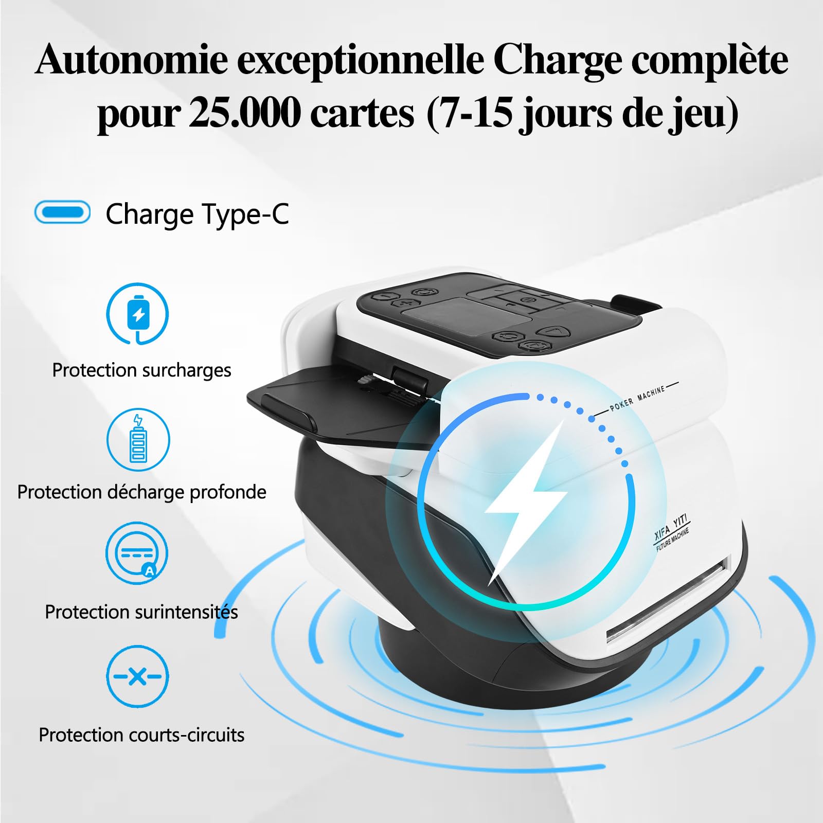 2 en 1 Distribuidor y barajador automático, Giro 360° para 1–2 Barajas, 1–8 Jugadores, Recargable, para Póker, Blackjack, UNO y Texas Hold'em, con Modo de Juego Personalizable