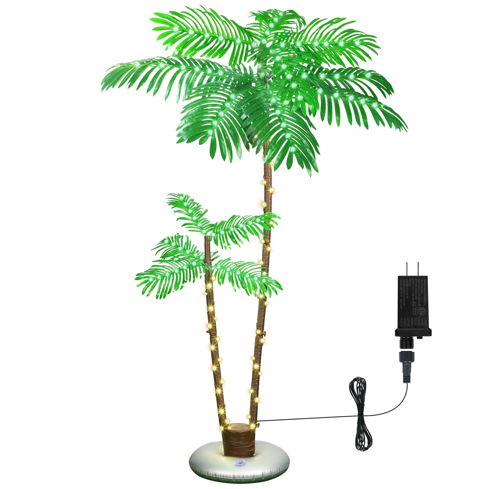 Lighted Palm Trees for Outside Patio,6Ft 2 Trunks Fake Palm Tree with 8 Mode for Tiki Bar Christmas Decor,Artificial Palm Trees for Outdoors Pool Christmas Tree Outdoor Patio Decor Helloween