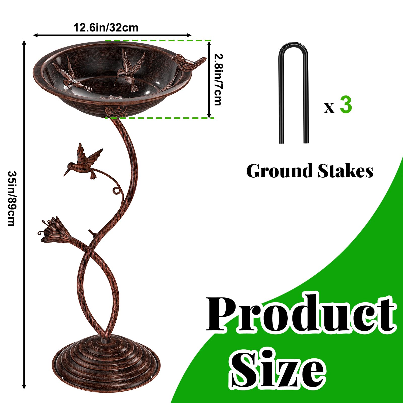 88,9 cm hoher Standfuß, Vintage-Vogeltränke für draußen, Metall-Vogeltränke, Schüssel mit Vogelfigur für draußen, Vogeltränke, Vogeltränke, Vogelfutterstation für Garten, Hof, Rasen, Dekor